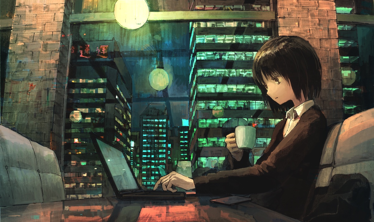 夜のカフェ