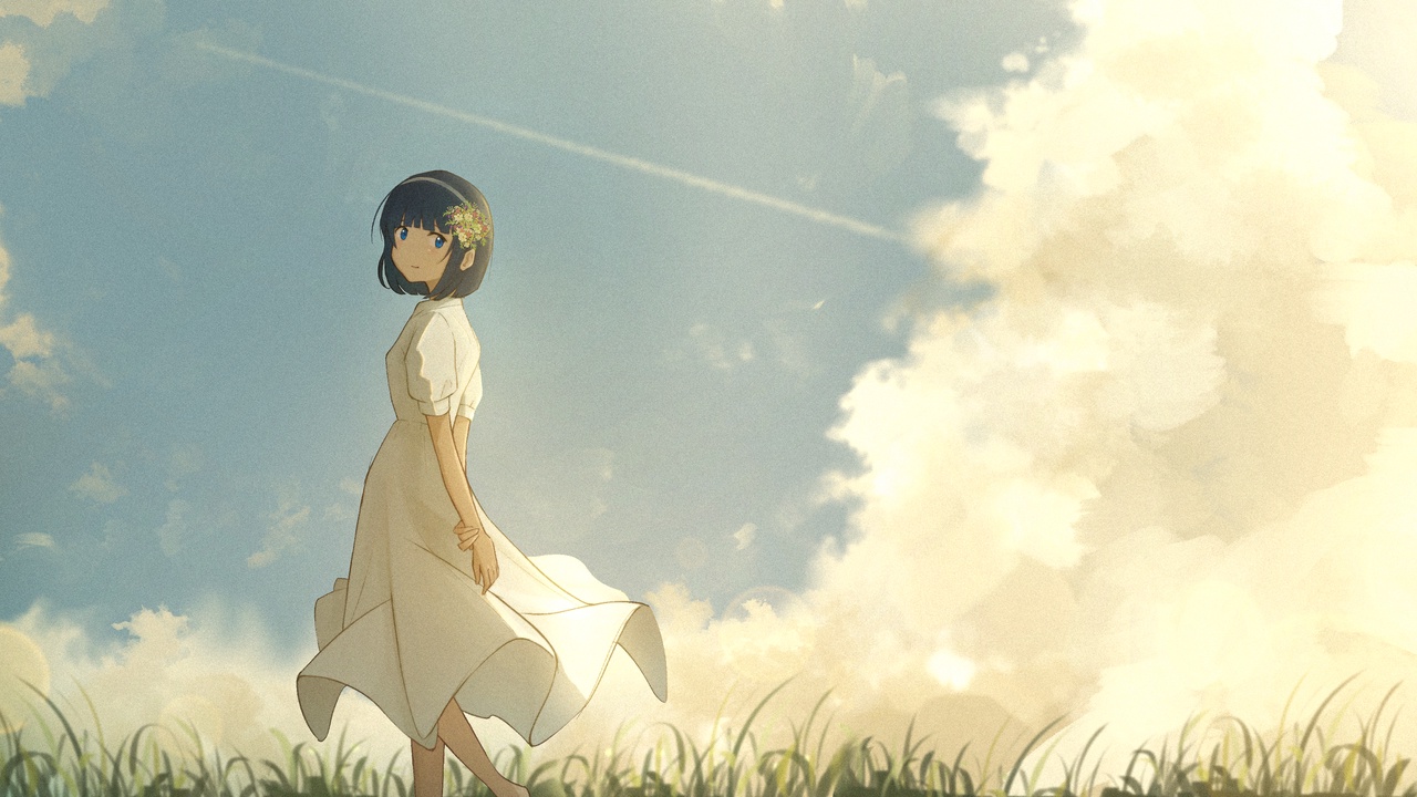 褐色の少女と花飾り - 岡虎次郎/Oka Kojiro
